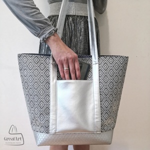 Női vízlepergető nagy válltáska - ezüst tote bag - Meska.hu