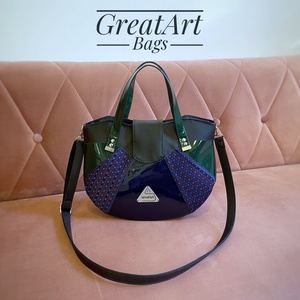 Designer válltáska - sötétkék sötétzöld pöttyös crossbody, Táska & Tok, Kézitáska & válltáska, Vállon átvethető táska, Varrás, MESKA