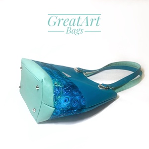 Pávatollas türkiz és pisztácia színű válltáska - táska & tok - kézitáska & válltáska - válltáska - Meska.hu