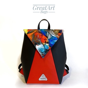 Fekete piros női fedeles vízlepergető hátizsák - Meska.hu