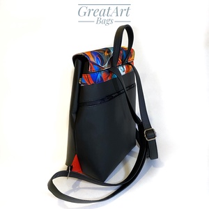 Fekete piros női fedeles vízlepergető hátizsák - táska & tok - hátizsák - hátizsák - Meska.hu