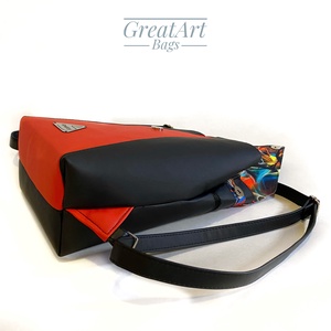 Fekete piros női fedeles vízlepergető hátizsák - táska & tok - hátizsák - hátizsák - Meska.hu