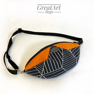 Geometriai mintás övtáska - fekete - narancs, Táska & Tok, Övtáska, Varrás, MESKA