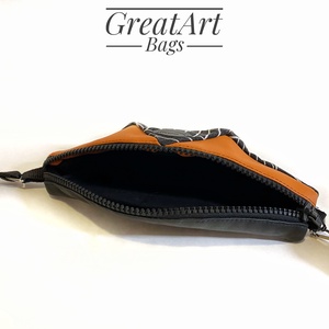 Geometriai mintás övtáska - fekete - narancs - táska & tok - övtáska - Meska.hu