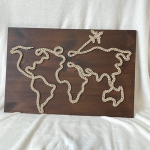 Világtérkép - kép string art technikával - otthon & életmód - dekoráció - fali és függő dekoráció - falra akasztható dekor - Meska.hu