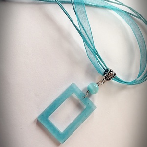 üveggyanta medál kék szalagon - ékszer - nyaklánc - medál - Meska.hu