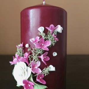 Pink-fehér agyagvirágok tánca dekorgyertyán! - otthon & életmód - gyertya, illat, aroma - gyertya - Meska.hu