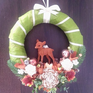 Natúr színvilágú ,ünnepi ,őzikés ajtódísz ! - karácsony - adventi díszek - adventi ajtódísz - Meska.hu