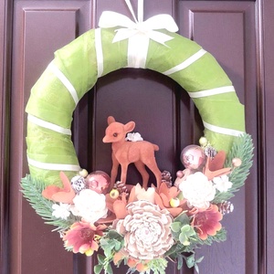 Natúr színvilágú ,ünnepi ,őzikés ajtódísz !, Karácsony, Adventi díszek, Adventi ajtódísz, Mindenmás, Virágkötés, MESKA