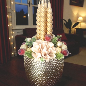 Különleges ünnepi asztaldísz...a bordó-arany  színvilág kedvelőinek ! , Karácsony, Adventi díszek, Adventi gyertyadíszek és koszorúdíszek, Mindenmás, Virágkötés, MESKA