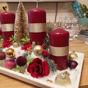 Különleges ünnepi asztaldísz...a bordó-arany színvilág kedvelőinek !  - karácsony - adventi díszek - adventi gyertyadíszek és koszorúdíszek - Meska.hu