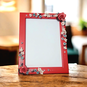 Piros képkeret,  agyagvirágokkal díszítve!, Otthon & Életmód, Dekoráció, Kép & Falikép, Képkeret, Gyurma, Mindenmás, MESKA