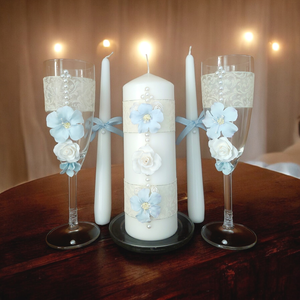 Egyedi ,gyertyás esküvői szett ...  agyagvirágokkal díszítve !, Esküvő, Esküvői szett, Mindenmás, Gyurma, MESKA