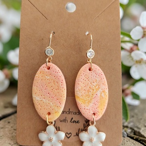 Virágos barack elegancia fülbevaló , Ékszer, Fülbevaló, Lógó fülbevaló, Ékszerkészítés, Gyurma, MESKA