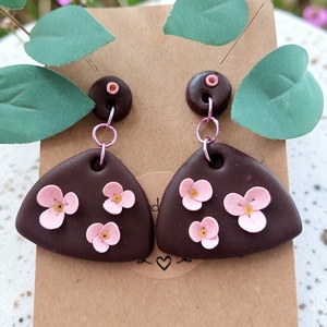 Bordó-pink virágos elegancia fülbevaló , Ékszer, Fülbevaló, Lógó fülbevaló, Ékszerkészítés, Gyurma, MESKA
