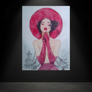 Piros kalapban..., Művészet, Festmény, Akril, Festészet, MESKA