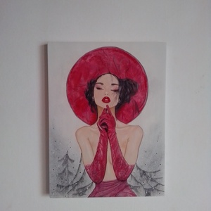 Piros kalapban... - művészet - festmény - akril - Meska.hu