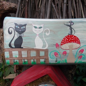 Fali kulcstartó fogas macska - Meska.hu