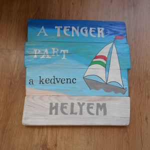 Tengerpart tábla hajó dekorációval - otthon & lakás - dekoráció - kép & falikép - táblakép - Meska.hu
