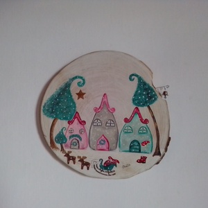 Karácsonyi falu haranggal falapra festve kopogtató - otthon & életmód - dekoráció - ajtó- és ablak dekoráció - ajtódísz & kopogtató - Meska.hu