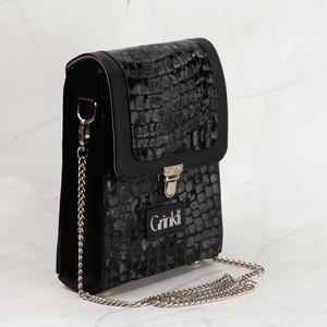 Grinkli VILARI Fekete krokó táska - táska & tok - kézitáska & válltáska - alkalmi táska - Meska.hu