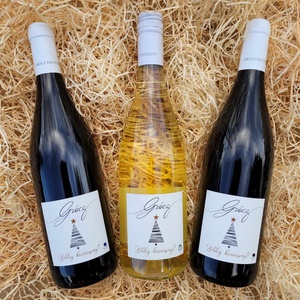 Karácsonyi ajándékcsomag ünnepi címkével - borválogatás férfiaknak - élelmiszer - alkoholos italok - Meska.hu