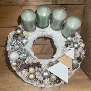 Pasztell zöld adventi koszorú - karácsony - adventi díszek - adventi asztaldísz - Meska.hu