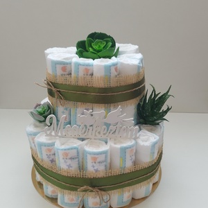 Pozsgással díszített kétszintes pelenkatorta  - játék & sport - Meska.hu