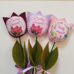 Nőnapra filc tulipán vegyes színben (5 darab) - otthon & életmód - dekoráció - virágdísz és tartó - csokor & virágdísz - Meska.hu