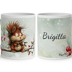 Névvel kérhető - Cuki karácsonyi mókus és az égősor mintás bögre, Otthon & Életmód, Konyhafelszerelés, tálalás, Tálalás, Bögre & Csésze, , MESKA