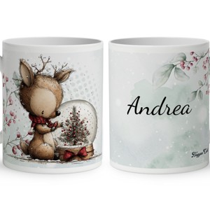 Névvel kérhető - Cuki téli őzike hógömbbel mintás bögre, Otthon & Életmód, Konyhafelszerelés, tálalás, Tálalás, Bögre & Csésze, , MESKA