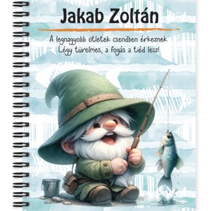 Személyre szabható - Boldog horgász manó mintás A5-ös füzet, Otthon & Életmód, Papír, írószer, Jegyzetfüzet & Napló, , MESKA