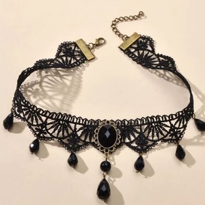 Fekete csipke nyaklánc choker  - ékszer - nyaklánc - nyakpánt, gallér - Meska.hu