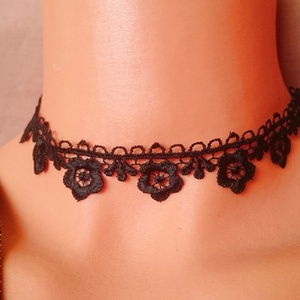 Fekete kis virágos nyakék choker Halloween , Ékszer, Nyaklánc, Nyakpánt, gallér, Ékszerkészítés, MESKA
