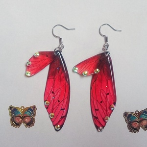 Piros köves pillangó lepke szárny fülbevaló, Ékszer, Fülbevaló, Lógó csepp fülbevaló, Ékszerkészítés, MESKA