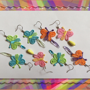 Csipke pillangó zöld kék  fülbevaló  - ékszer - fülbevaló - lógó fülbevaló - Meska.hu