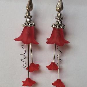 Piros Virág ezüst hosszú fülbevaló  - ékszer - fülbevaló - lógó fülbevaló - Meska.hu Piros Virág ezüst hosszú fülbevaló  - ékszer - fülbevaló - lógó fülbevaló - Meska.hu