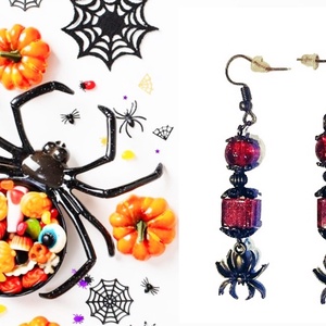 Bronz pók piros fülbevaló Halloween - Meska.hu