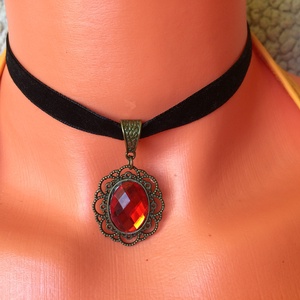  Piros köves bársony choker nyakék női bronz Halloween  - Meska.hu