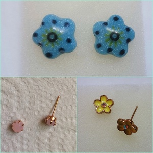 3 pár beszúrós fülbevaló sárga kék virág köves pötty, Ékszer, Fülbevaló, Pötty fülbevaló, Ékszerkészítés, MESKA