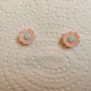 3 pár beszúrós fülbevaló rózsaszín virág zöld köves  - ékszer - fülbevaló - pötty fülbevaló - Meska.hu