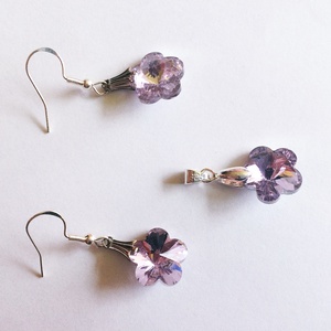 Rózsaszín virág kristályos fülbevaló 925 jelzett ezüst szerelékkel, Ékszer, Ékszerszett, Ékszerkészítés, MESKA