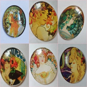 6 db üveglencse lencse ovális A. Muncha színes hölgy portré, Kellékek & szerszámok, Gyöngyfűzés kellékek, Üveglencse, , MESKA