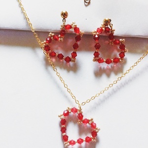 Piros-arany gyöngyös szív szivecske ékszerszett kollekció, Ékszer, Ékszerszett, Ékszerkészítés, MESKA