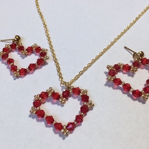 Piros-arany gyöngyös szív szivecske ékszerszett kollekció - ékszer - ékszerszett - Meska.hu