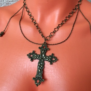 Vintage goth nagy bronz kereszt medálos nyaklánc   - Meska.hu