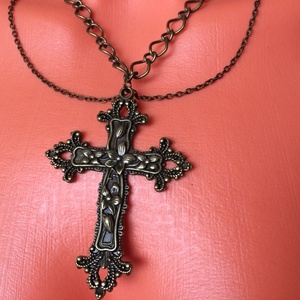 Vintage goth nagy bronz kereszt medálos nyaklánc   - ékszer - nyaklánc - medálos nyaklánc - Meska.hu