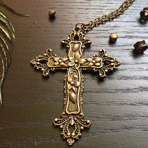 Vintage goth nagy bronz kereszt medálos nyaklánc   - ékszer - nyaklánc - medálos nyaklánc - Meska.hu