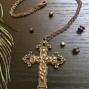 Vintage goth nagy bronz kereszt medálos nyaklánc   - Meska.hu