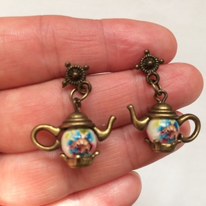 Teáskanna beszúrós vintage bronz fülbevaló - ékszer - fülbevaló - lógó fülbevaló - Meska.hu